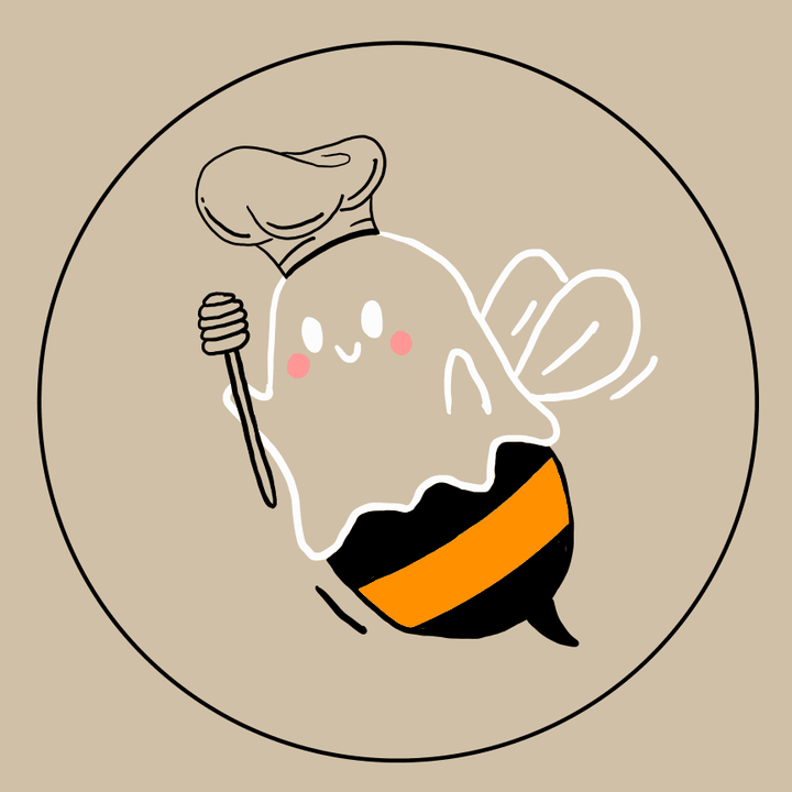 BuhuBakery-Logo: Biene im Geisterkostüm